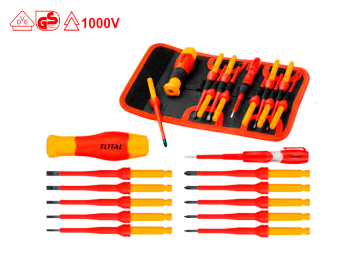 CONJUNTO 12 DESTORNILLADORES INTERCAMBIABLES ELECTRICISTA 1000V - TOTAL