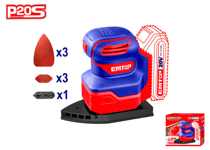 LIJADORA MOUSE BATERIA EMTOP 20V P20S (CON 6 LIJAS - NO INCLUYE BATERIA NI CARGADOR)
